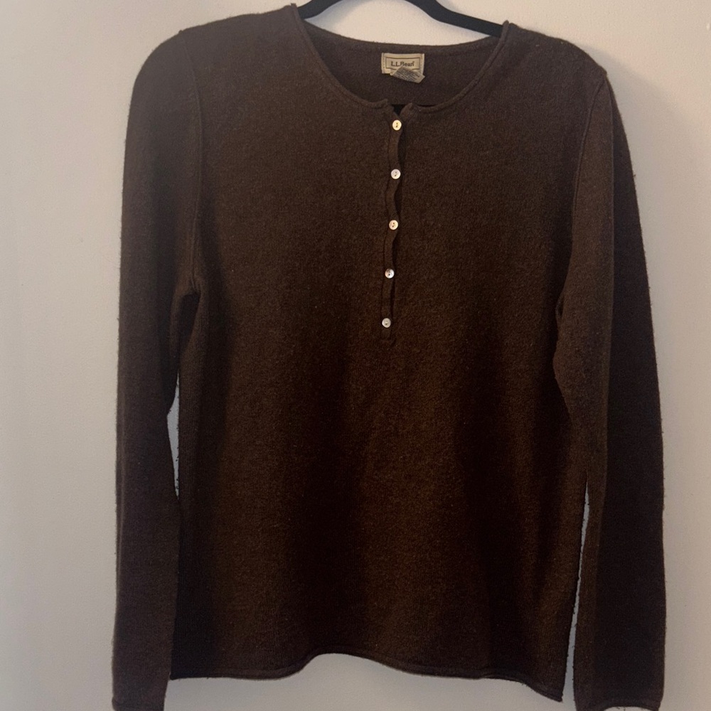 L.L. Bean Dark Brown Buttoned Henley